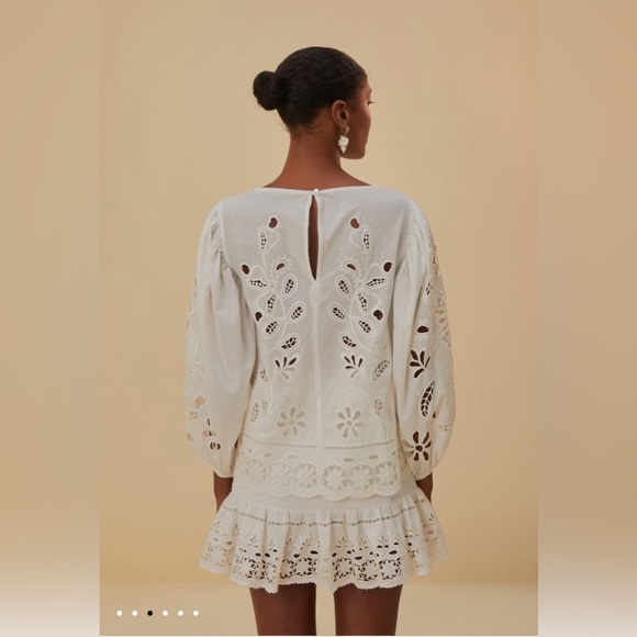 Farm Rio White Richelieu Short Sleeve Blouse - Picture 5 of 10